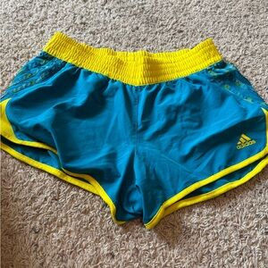 Adidas Women's Teal and Yellow Athletic Shorts
